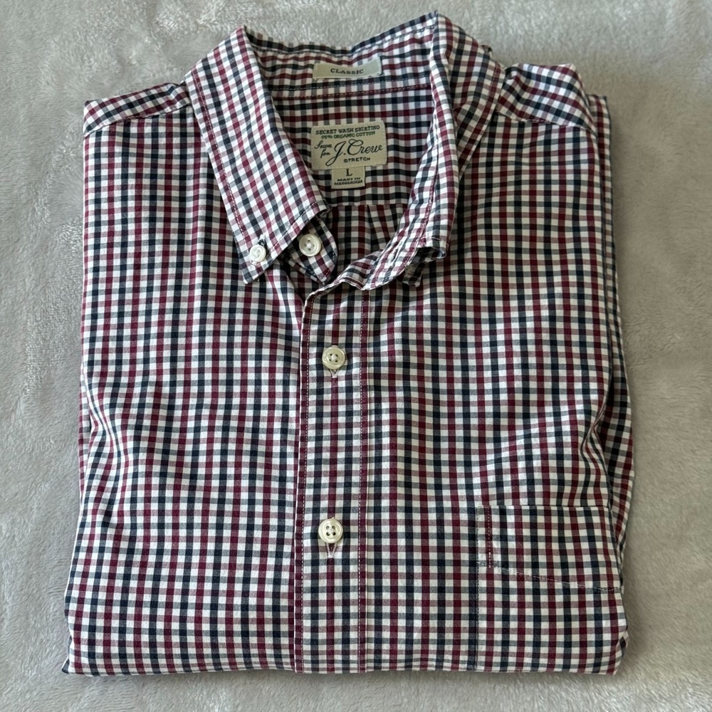 J. Crew Classic Fit Gingham Button Down Shirt Men's‎ Size L Cotton Stretch